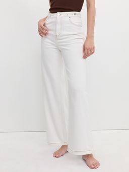 Pomelo - Contrast Stitch Wide Leg Jeans - Off-White