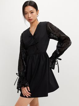 Pomelo - Polka Dot Bow Dress - Black