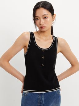Pomelo - Contrast Trim Knit Top - Black