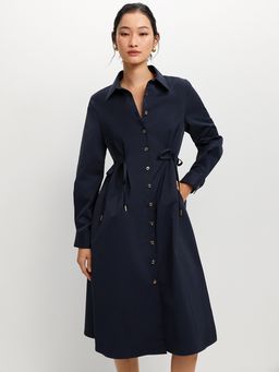 Pomelo - Side Bow Long Sleeve Dress - Navy