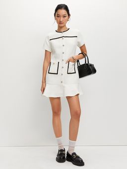 Pomelo - Tweed Contrast Trim Dress - Nude