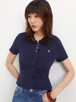 Pomelo - Embroidered Logo Knit Polo Top - Navy
