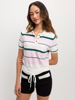Pomelo - Stripe Polo Top - Pink