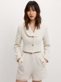 Pomelo - Cropped Tweed Blazer - Ivory