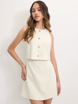 Pomelo - Tweed Layered Dress - Cream