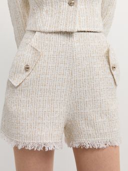 Pomelo - Frayed Hem Tweed Shorts - Ivory