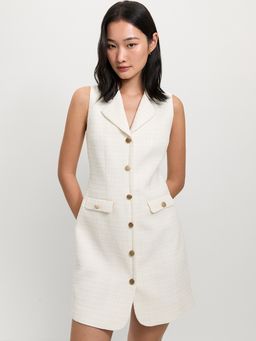 Pomelo - Tweed Collared Dress- Off-White