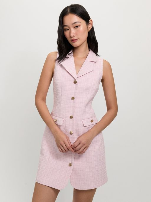 Buy Pomelo Tweed Collared Dress - Light Pink (XXS) Online