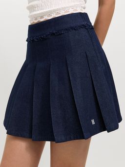 Pomelo - Pleated Denim Skirt - Navy