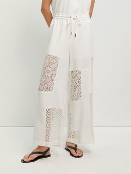 Pomelo - Lace Panel Wide-Leg Trousers - White