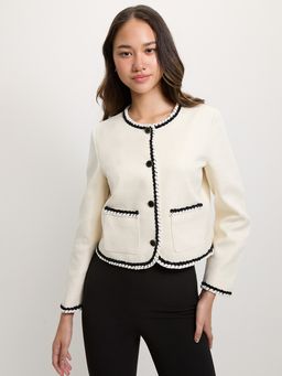 Pomelo - Contrast Trim Jacket - Off-White