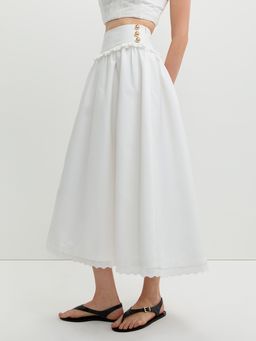 Pomelo - Ruffled Lace Trim Skirt - White
