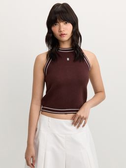 Pomelo - Contrast Trim Halter Top - Brown