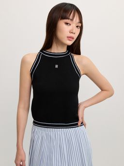 Pomelo - Contrast Trim Halter Top - Black