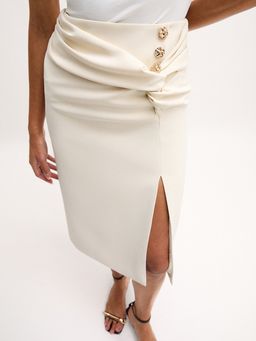 Pomelo - Draped Button Skirt - Ivory