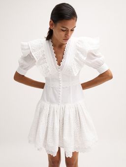 Pomelo - Ruffled Lace Dress - White
