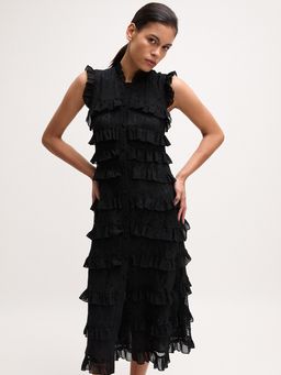 Pomelo - Ruffled Lace Dress - Black