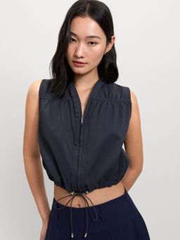 Pomelo - V-Neck Drawstring Top - Navy