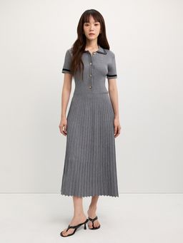 Pomelo - Pleated Polo Dress - Grey