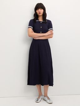 Pomelo - Pleated Polo Dress - Navy