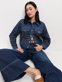 Pomelo - Tweed Denim Jacket - Navy