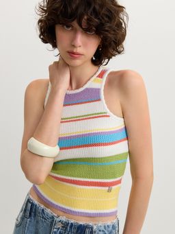 Pomelo - Striped Knit Sleeveless Tank Top - Multi Color