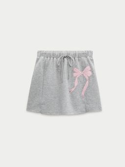 Pomelo - Bow Rhinestone Skirt - Mid Grey