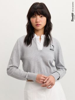 Pomelo - . Hello Kitty Cropped Polo Top - Light Grey