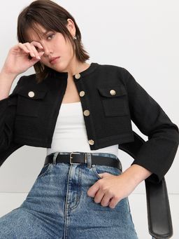 Pomelo - Cropped Tweed Jacket - Black