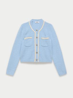 Pomelo - Contrast Trim Knit Cardigan - Baby Blue
