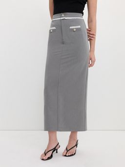 Pomelo - Lace Trim Skirt - Light Grey