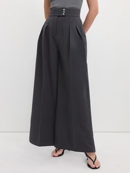 Pomelo - Button Waistband Pants - Light Grey