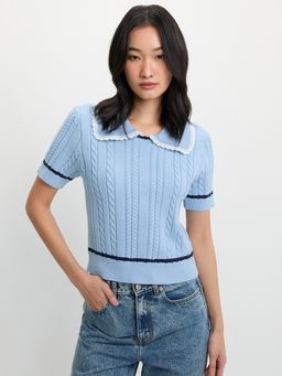 Pomelo - Cable Knit Top - Baby Blue
