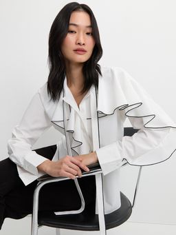 Pomelo - Contrast Trim Frill Shirt - White