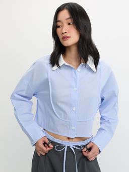 Pomelo - Cropped Stripe Shirt - Baby Blue