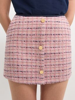 Pomelo - Tweed Buttoned Skirt - Pink