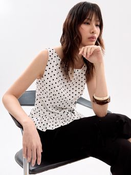 Pomelo - Polka Dot Peplum Top - White