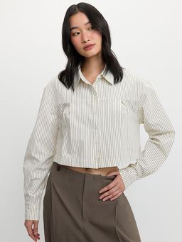 Pomelo - Cropped Striped Shirt - Cream