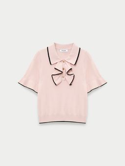 Pomelo - Ruffled Collar Knit Top - Light Pink
