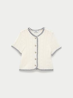 Pomelo - Stripe Trim Knit Top - Off-White