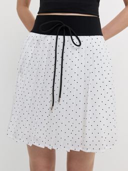 Pomelo - Bow Tie Polka Dot Skirt - Beige