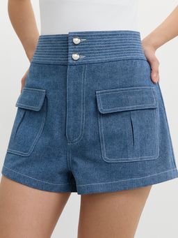 Pomelo - Contrast Stitch Shorts - Blue