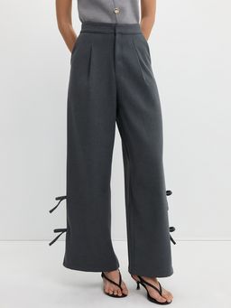 Pomelo - Side Bow Wide-Leg Pants - Dark Grey
