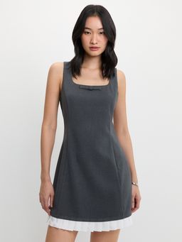 Pomelo - Bow Pleated Trim Dress - Mid Grey