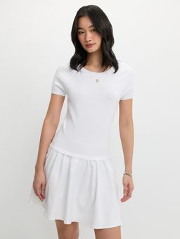 Pomelo - Layered Ruffled Skirt Dress - White