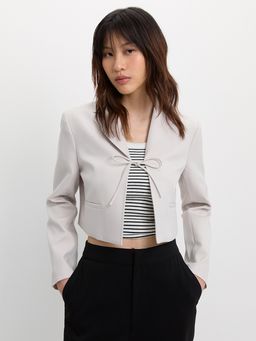 Pomelo - Cropped Bow Tie Blazer - Cream