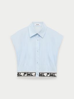 Pomelo - Button-Up Crop Top - Baby Blue