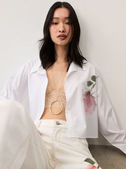 Pomelo - Rose Print Button-Up Shirt - White