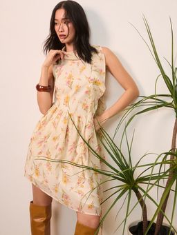 Pomelo - Asymmetrical Floral Dress - Yellow