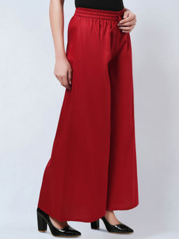 First Resort by Ramola Bachchan - Red Cotton Pants